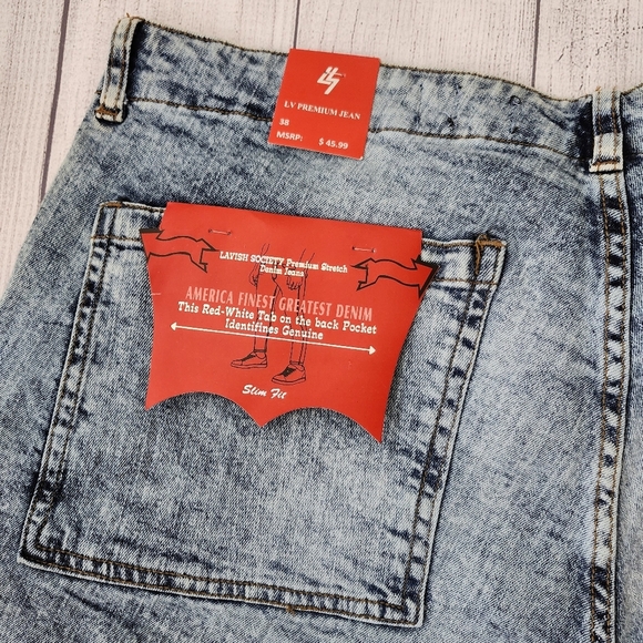 Blue Wash Denim Men's Shorts Skinny Fit - Picture 10 of 16